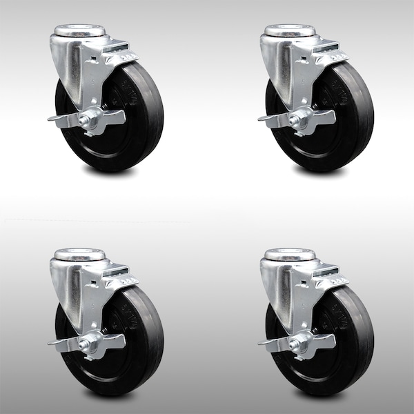 5 Inch SS Soft Rubber Wheel Swivel Bolt Hole Caster Set with Brake SCC